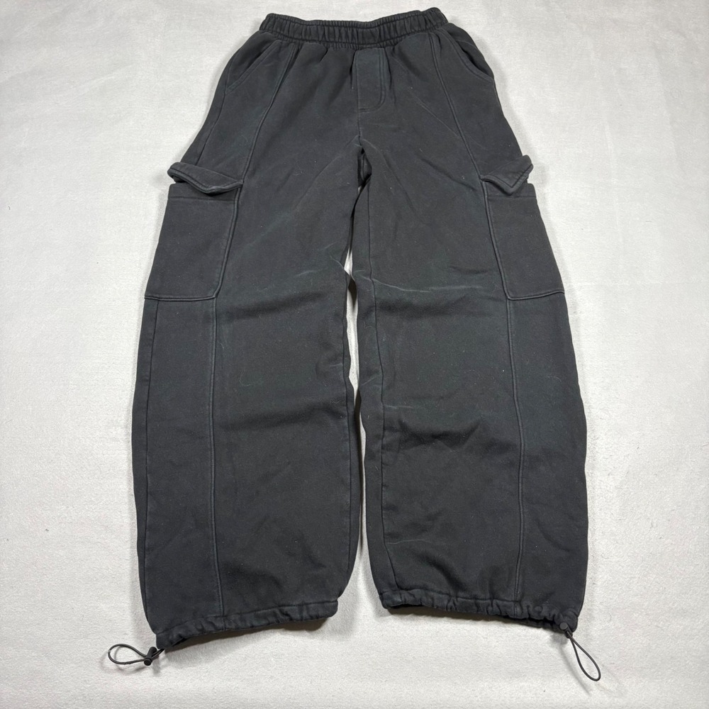 Gap Mens Fleece Cargo Sweatpants Black Baggy Bungee Hem Small Relaxed Joggers